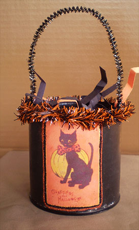 SOLD-Retro Kitty Trick or Treat Bucket